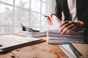 Secure document shredding guide showing paperwork organised for retention or disposal