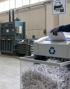 Shredding services securely destroying confidential documents.