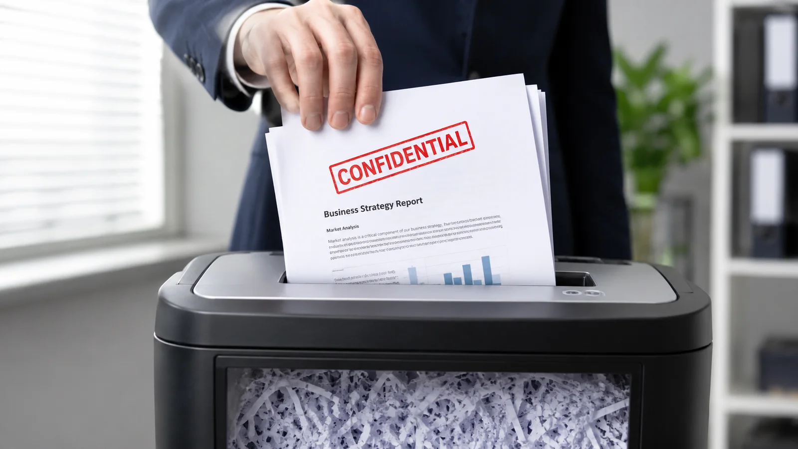 Scheduled shredding for businesses: confidential document being shredded
